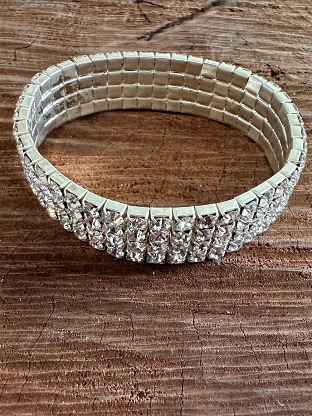 Silver Crystal Stretch Bracelet - Women's Sparkling Rhinestone Cuff